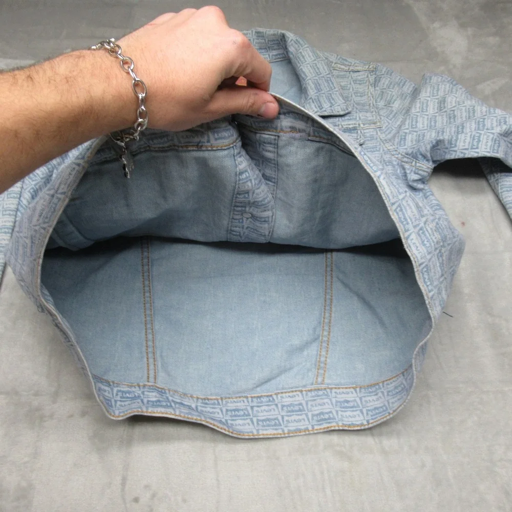 Levis Denim Jacket Kids‎ Medium 10-12 Blue All Over Print Logo Trucker Jean NEW